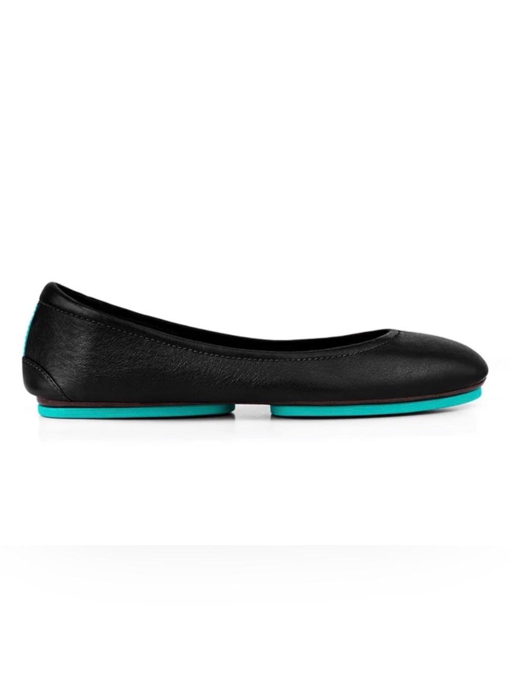 Tieks Black Leather Ballet Flat with Turquoise Accent